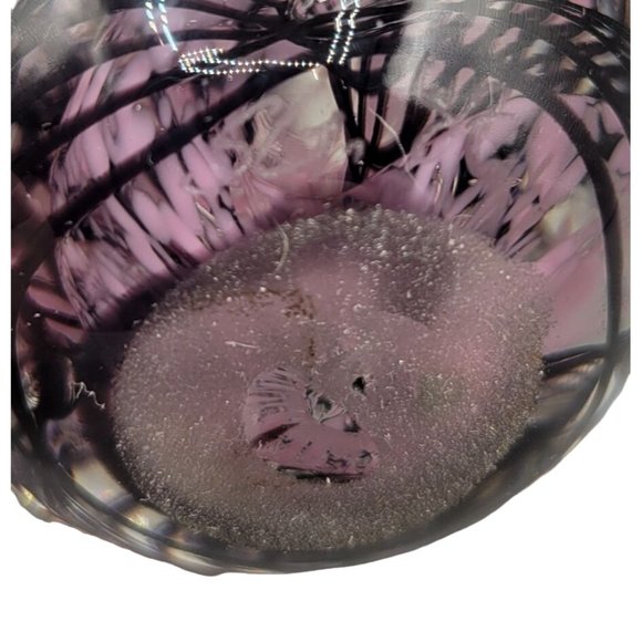Handcrafted Blown Glass Paperweight Purple Black Swirl Round Artist Signed - Picture 5 of 7